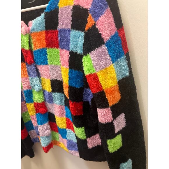 Michael Simon checkered clowncore women’s cardigan geometric sweater size large - Picture 6 of 8